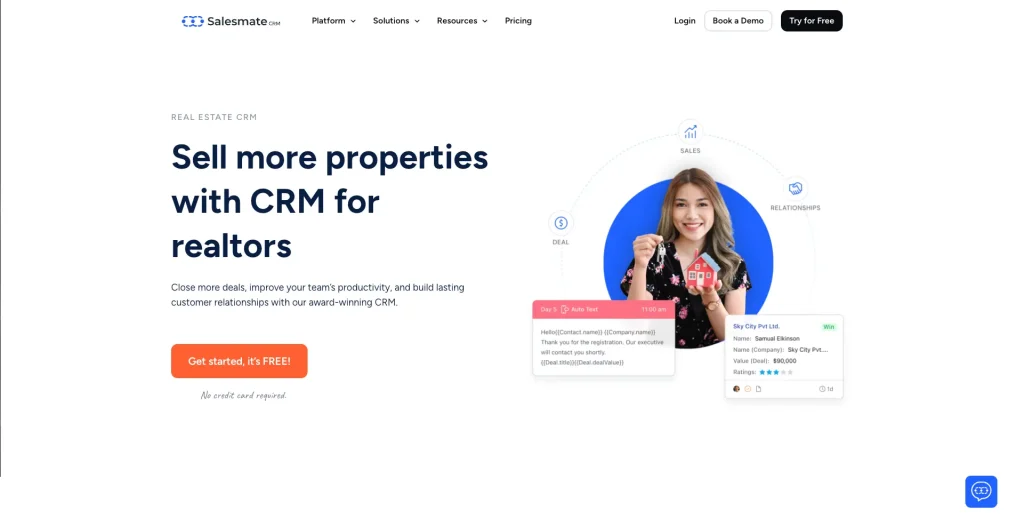 Salesmate is a CRM software tailored for real estate professionals seeking to combine simplicity with powerful sales automation features. 